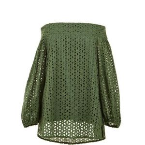 Tibi Antonina Eyelet Off the Shoulder Top